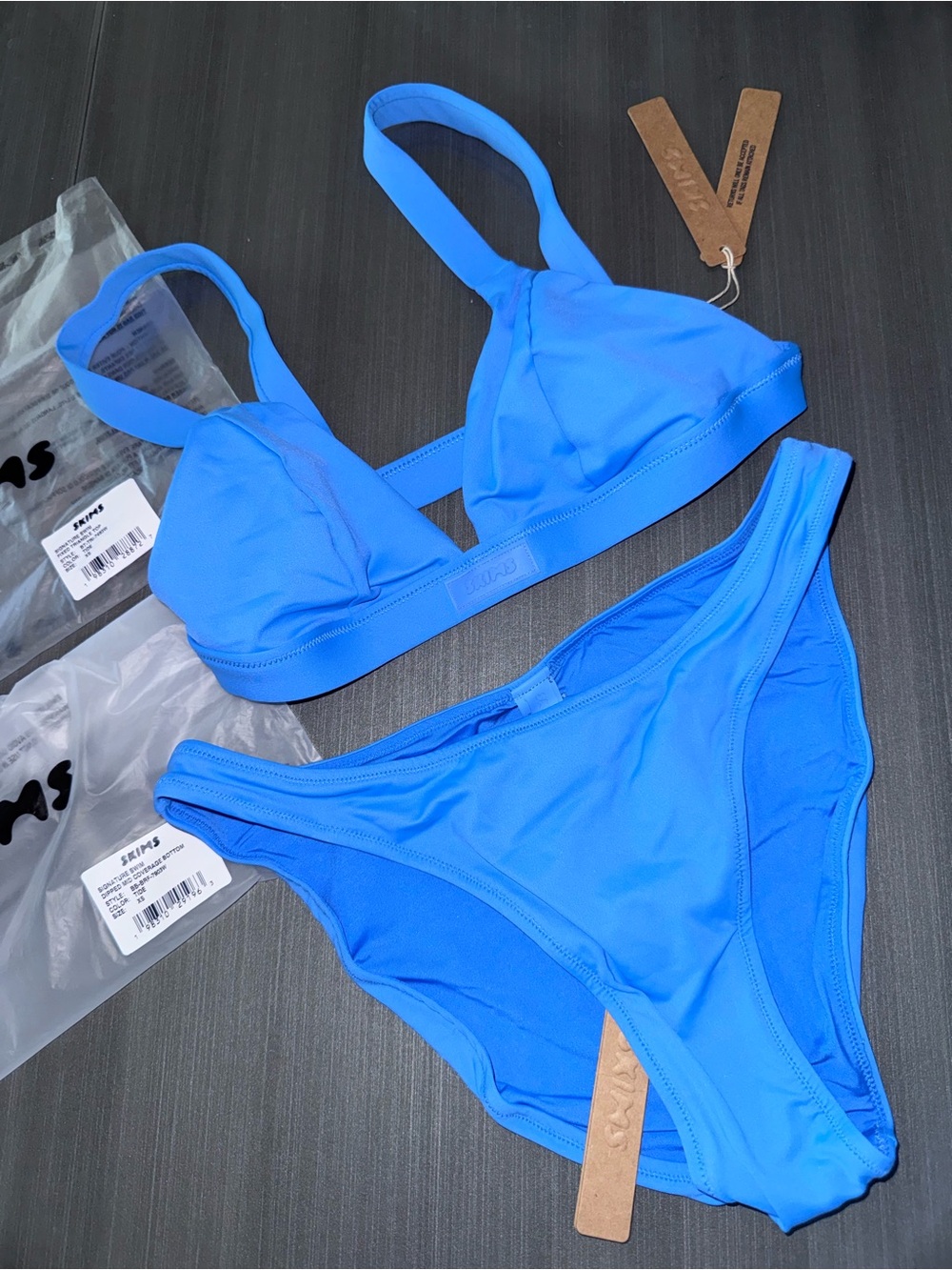 SKIMS XS Bright Blue Triangle Bikini Set